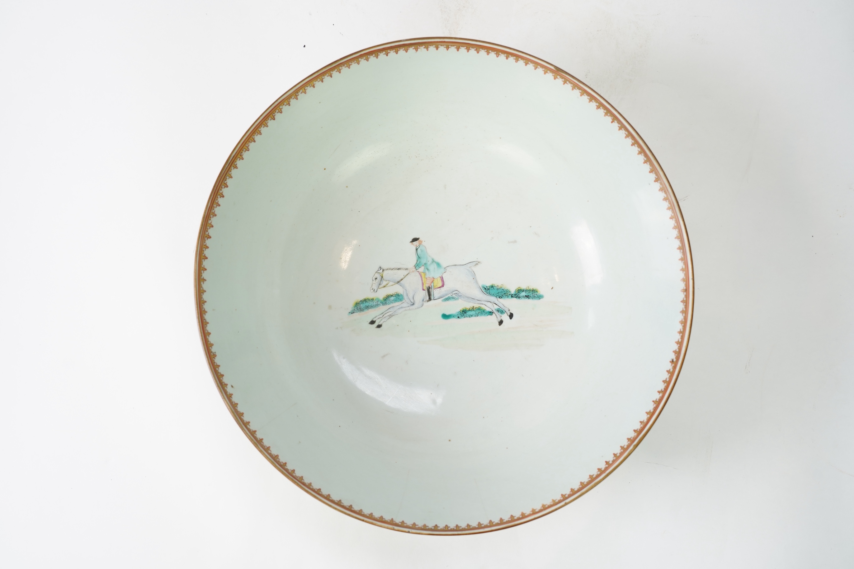 A large Chinese European subject ‘hunting’ punch bowl, Qianlong period